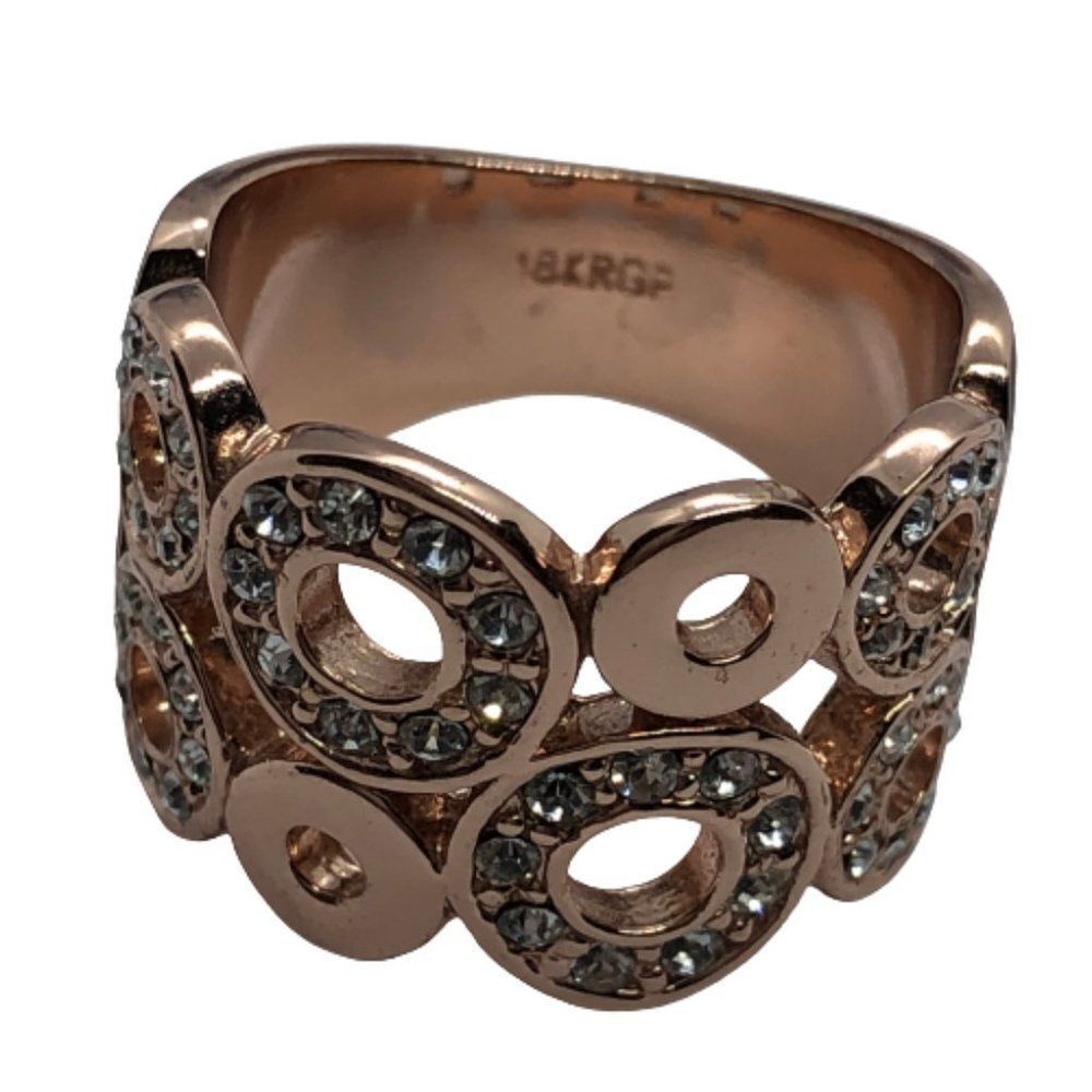 Fun Rose Gold Plated 18K RGP Thick Rhinestone Circles Ring - Size 8